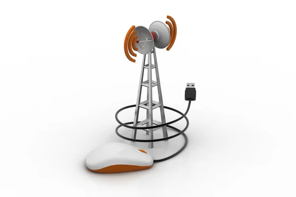 Signal tower connected with computer mouse — Stock Photo, Image