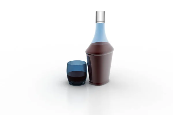 Ilustración 3d de botella de licor con vidrio — Foto de Stock