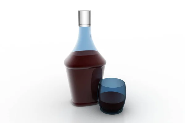 3d illustration of  Liquor bottle with glass — Stock Photo, Image