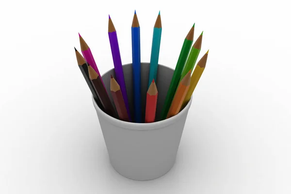 Кольорові олівці в чашці — стокове фото