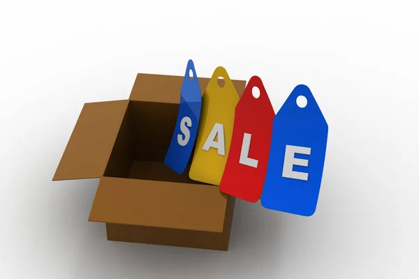 3D obrázek prodej značky s box — Stock fotografie