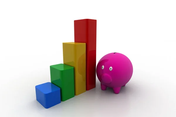 Çubuk grafik, tasarruf büyüme ile Piggy banka — Stok fotoğraf