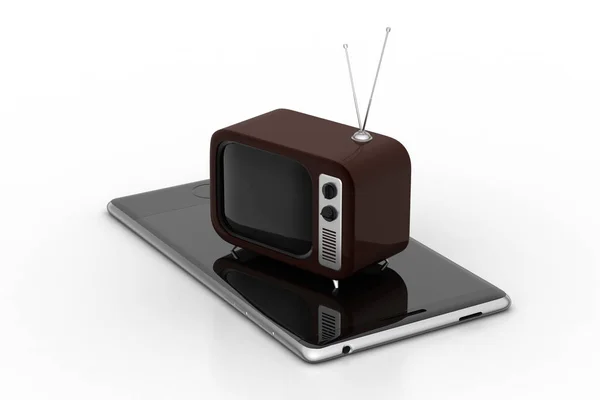 Old fashioned television with smart phone — Stock Photo, Image