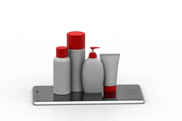Prodotti cosmetici con smart phone — Foto Stock