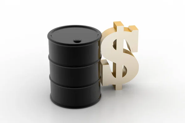 3d ilustración signo del dólar con barril de petróleo — Foto de Stock