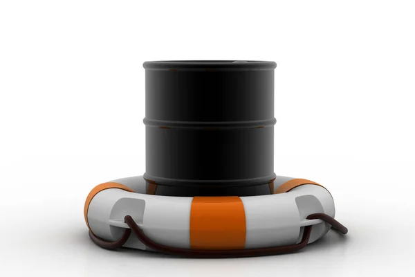 3d illustration Oil barrel with life buoy — Stock Photo, Image