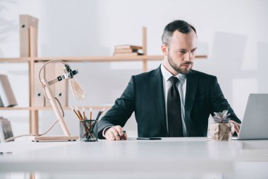 Dizüstü bilgisayar ekranına bakarak işadamı