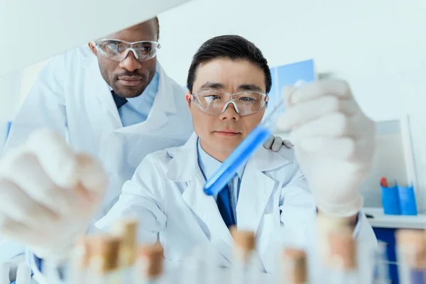 Científicos trabajando en laboratorio - foto de stock