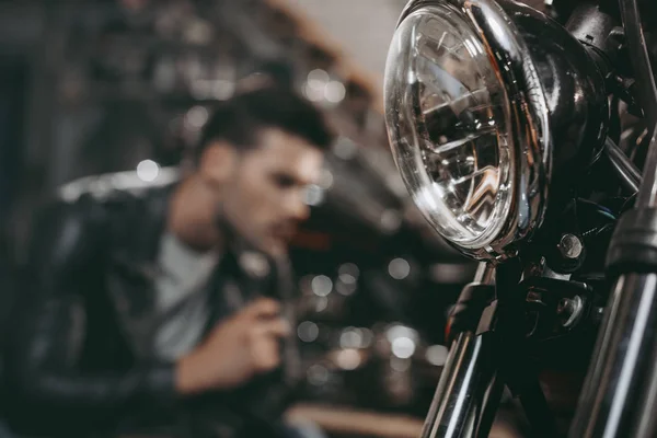 Headlight of classic motorcycle — Stock Photo