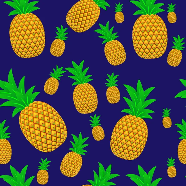 Pineapples Different Sizes Blue Background Seamless Pattern Cartoon Style Vector — Stock Vector