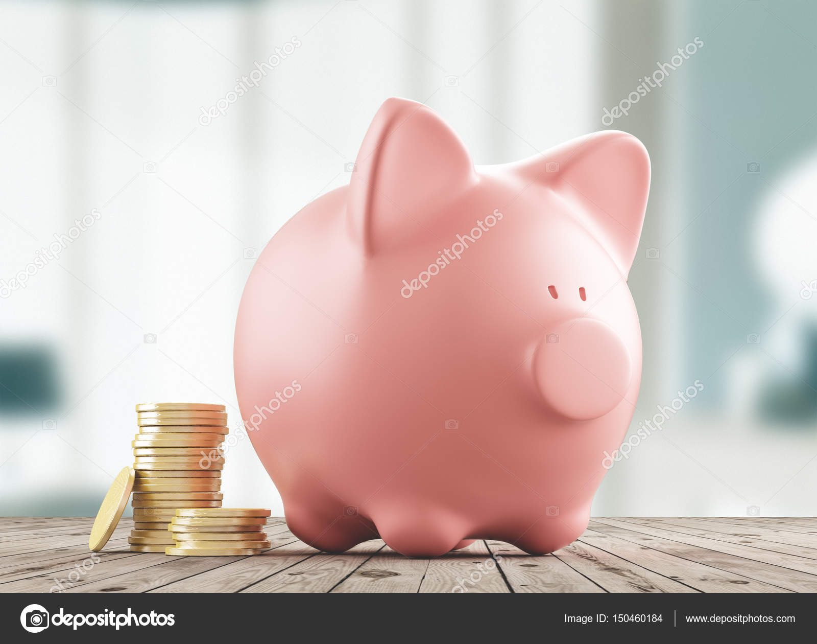 Salvadanaio porcellino rosa con monete Stock Photo by ©DecaStock 150460184