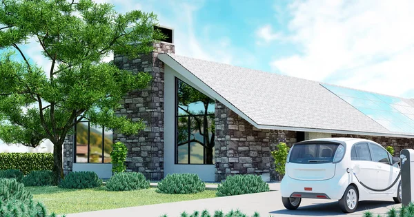 Auto elettrica con casa ecologica