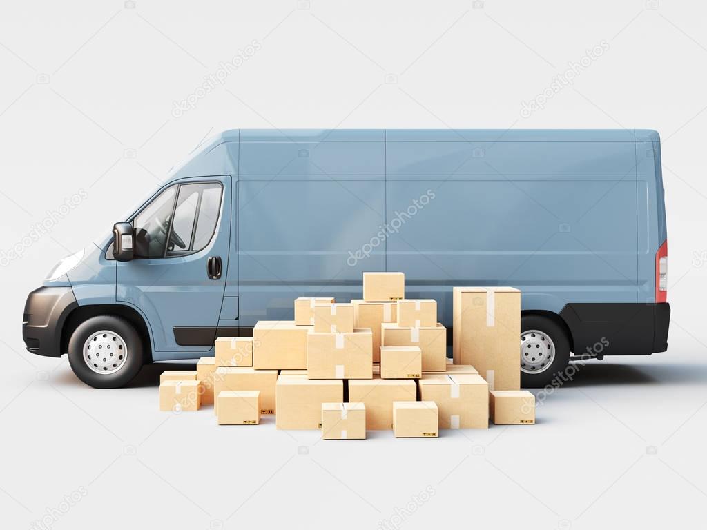 Van for shipment with boxes, priority mail