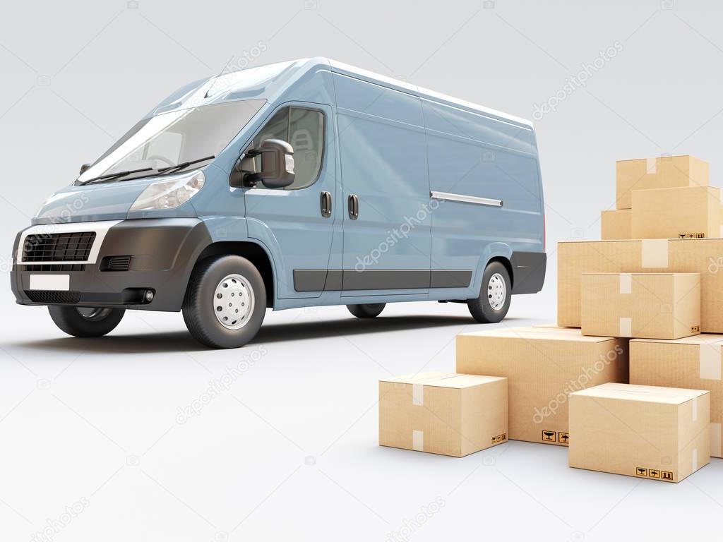 Shipping van with boxes, 3d render