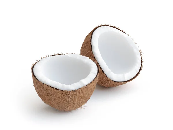 Realistische Kokosnuss, zwei Scheiben Kokosnuss, — Stockfoto