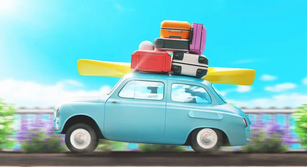 Διακοπές, αυτοκίνητο με βαλίτσες, αποσκευές — Φωτογραφία Αρχείου