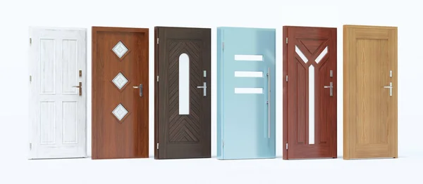 Dveře s různými materiály a barvy, vykreslení — Stock fotografie