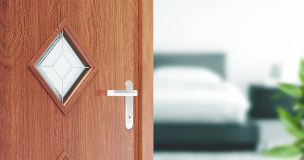 Open deur op slaapkamer, moderne lifts, 3d render — Stockfoto