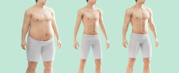 Man body fat and thin, before and after — Stock Photo, Image