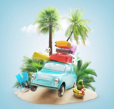 Araba bavul ve palmiye tatil için