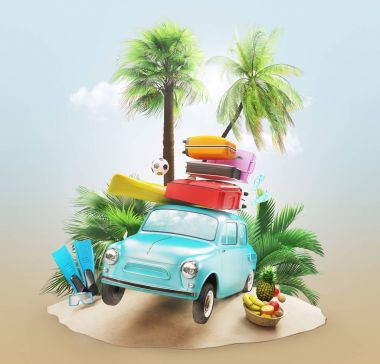Araba bavul ve palmiye tatil için
