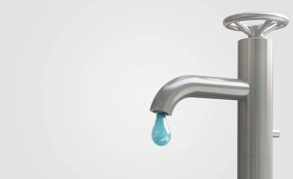 Torneira com gota de água, ilustração de renderização 3d — Fotografia de Stock
