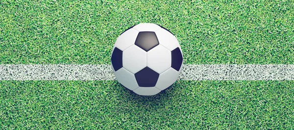 サッカー ボール、バナー、レンダリング 3 d イラストレーション — ストック写真