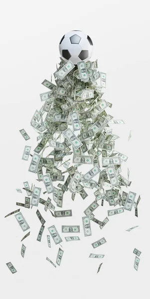 Dinero de fútbol, pelota de fútbol con dinero, negocio, ilustración de renderizado 3d — Foto de Stock
