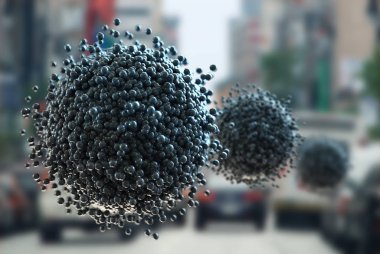 Shperes of smog, made with cells, fuel, 3d render illustration clipart