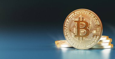 Sikkeler, altın sikke web, 3d render illüstrasyon için bit