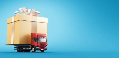 Hediye camion, doğum günü hediyesi, sevk irsaliyesi 3d render illüstrasyon