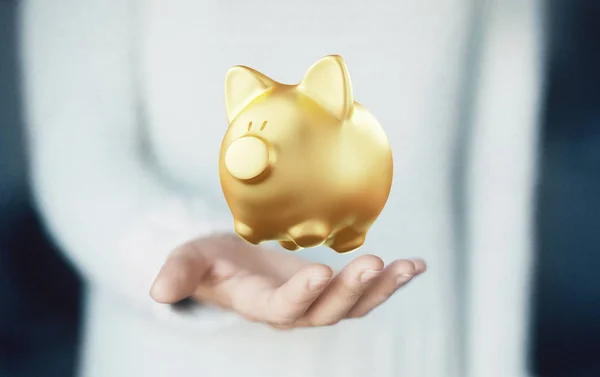 Χρυσή Τράπεζα Piggy Χέρι Εξοικονόμηση Χρημάτων — Φωτογραφία Αρχείου