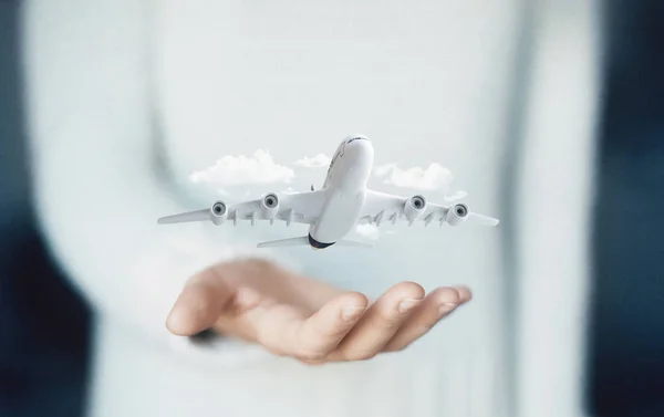 Flygplan Hand Begreppet Semester Eller Affärsresa Arbete — Stockfoto