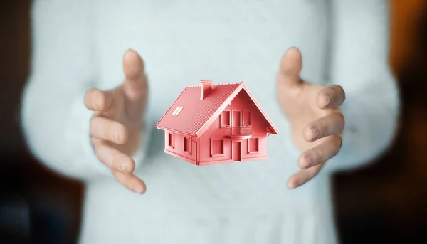 Haus Auf Der Hand Neues Zuhause Konzept Des Darlehens — Stockfoto