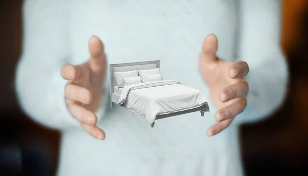 ベッドの上の手 夢や睡眠の概念 — ストック写真