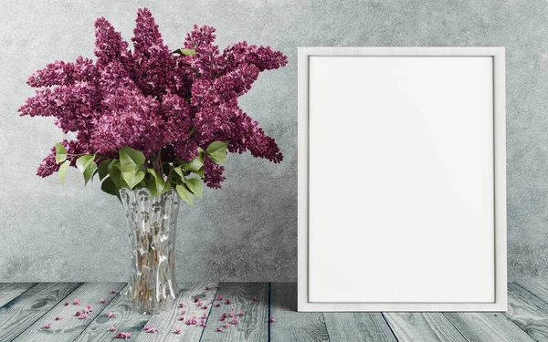 Toile Blanche Avec Des Fleurs Violettes Dans Vase Illustration Rendu — Photo