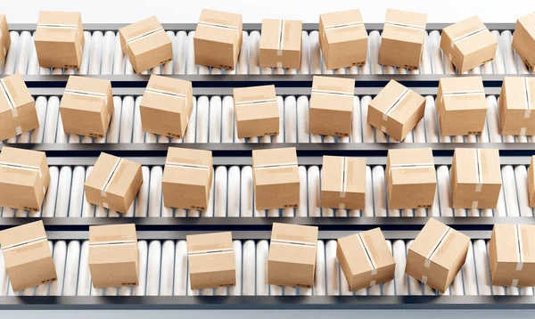 Obchodní logistika koncept. Globální technologie obchodních spojení. Kartónové krabice. 3D vykreslování — Stock fotografie