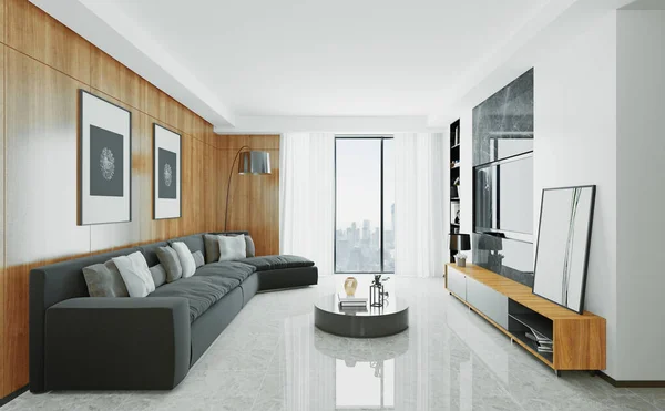 Sala de estar moderna de luxo, ilustração de renderização 3d — Fotografia de Stock