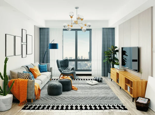 Lüks Modern Oturma Odası, 3 boyutlu resimleme