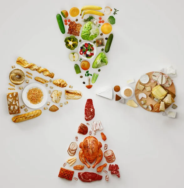 Prodotti vari dieta, vista dall'alto, rendering 3d — Foto Stock