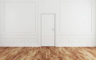 Parke ile klasik duvar iç ve modern çerçeve, boş oda, 3d render
