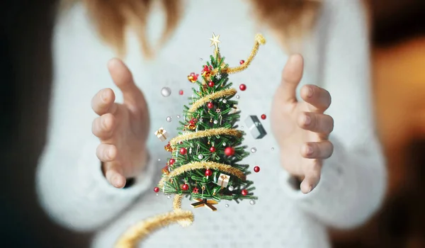 Dekorerad julgran, jul bakgrund, 3D-rendering — Stockfoto