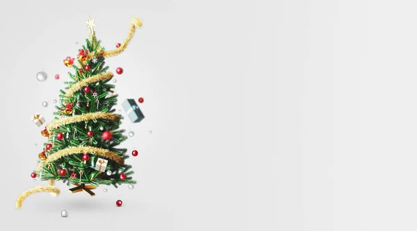 Árbol de Navidad decorado, fondo de Navidad, 3d renderizado — Foto de Stock