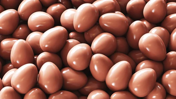 Ovos de Páscoa de chocolate e presentes, renderização 3d — Fotografia de Stock