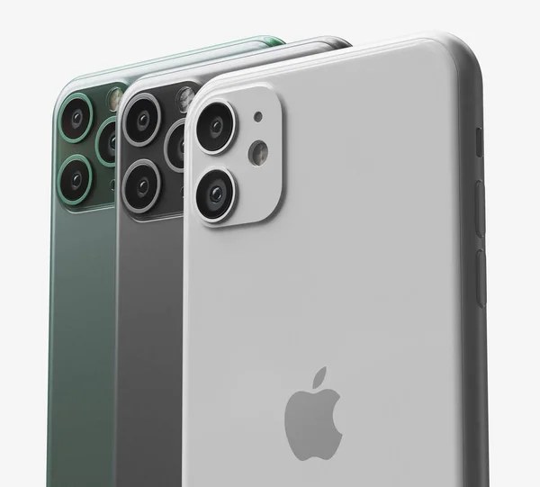 意大利 -22 九月， 2019： Iphone 11 智能手机在桌子上.我电话11特写。最新的苹果手机iphone型号。插图社论. — 图库照片