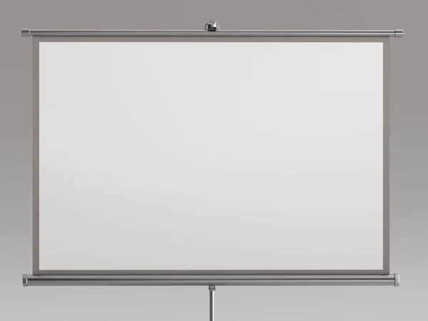 Empty big white electric motorize screen in conference room, 3d rendering — Stock Photo, Image