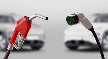 Dizel elektriğe karşı. Benzin ya da elektrik santrali. 3d oluşturma