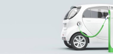 Elektrikli araba şarjı için güç kaynağı. Elektrikli araba şarj istasyonu. 3d oluşturma