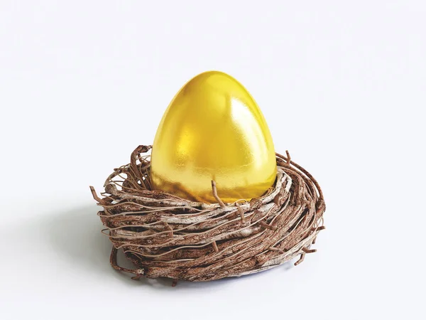 Ovo de Páscoa dourada e presentes, renderização 3d — Fotografia de Stock