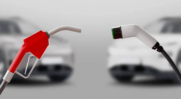 Diesel versus eléctrico. Gasolinera o eléctrica. renderizado 3d — Foto de Stock